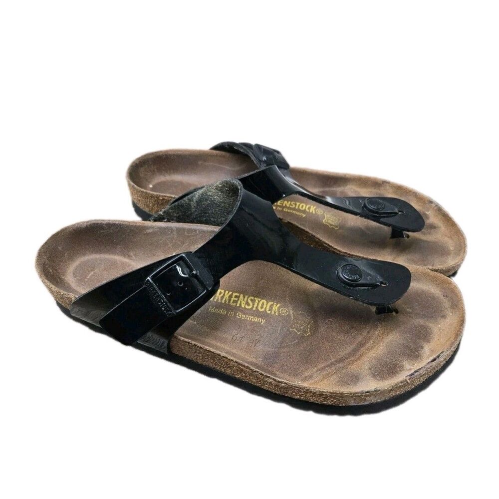 Birkenstock Gizeh Thong Sandal Black Patent Leather Ladies 10 Regular/Wide